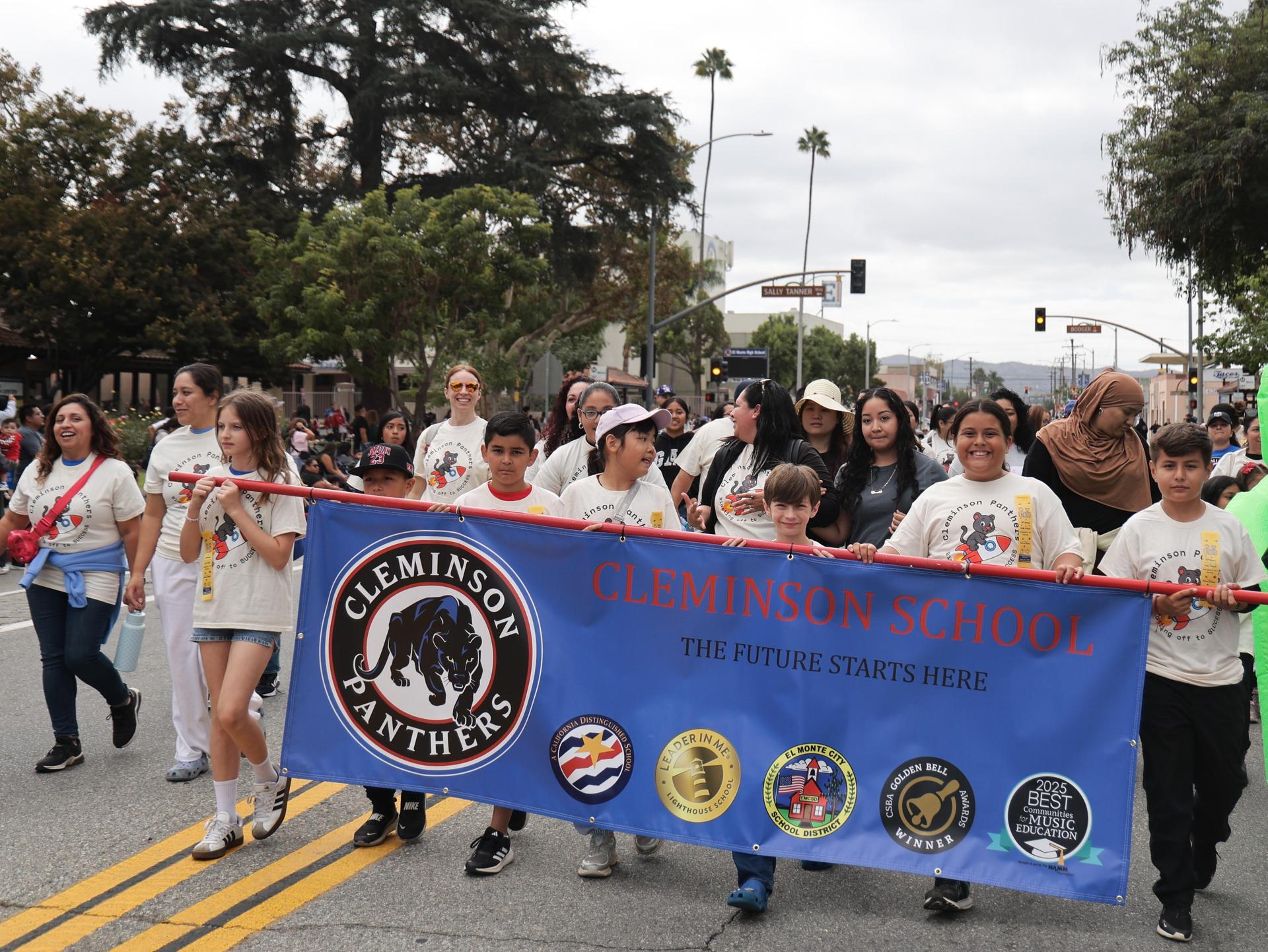 Cleminson students walking during the Childrens Day Parade