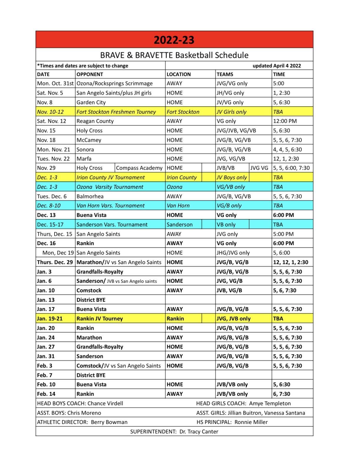 Schedule – Basketball – Iraan-Sheffield Independent School District