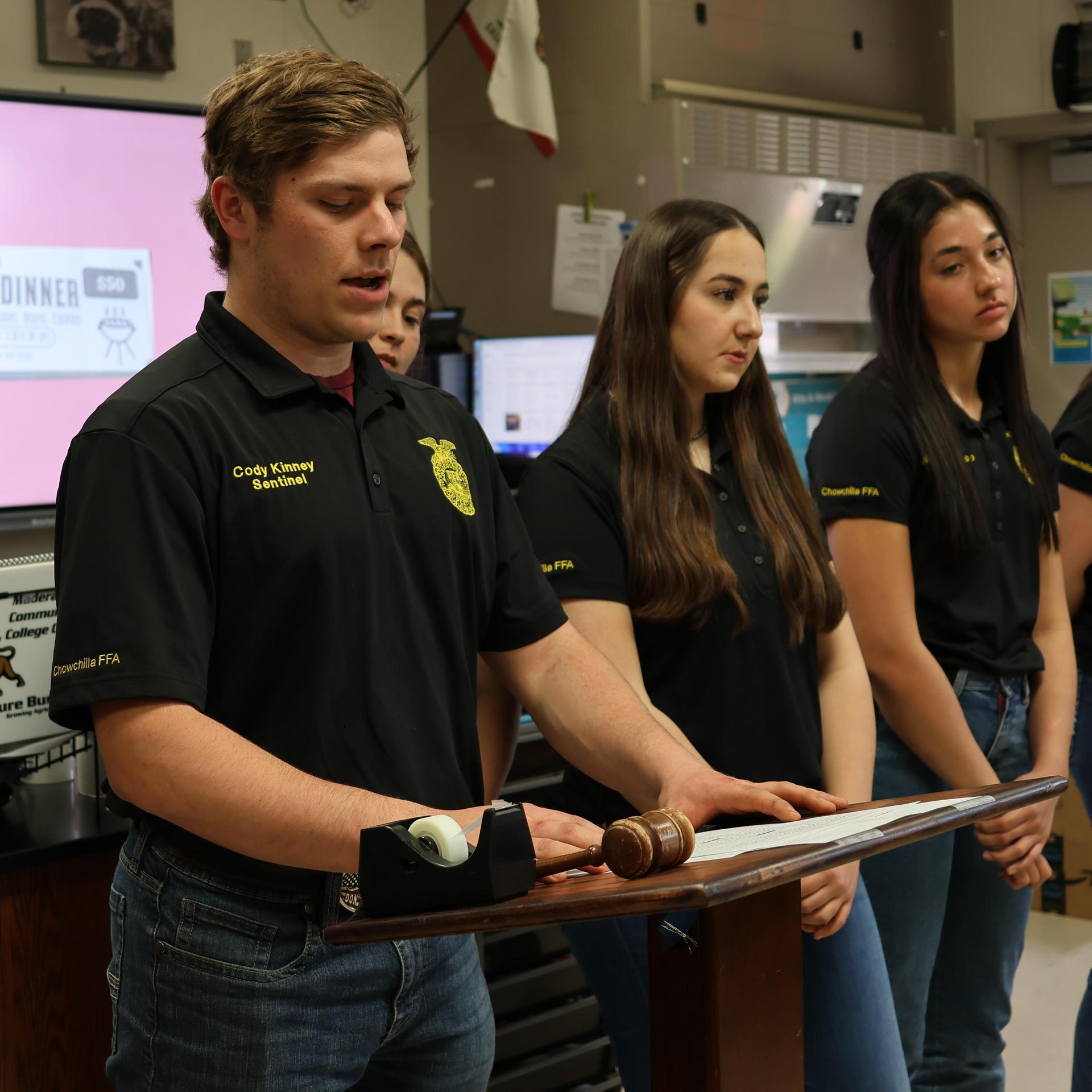 Future Farmer officers conducting the meeting
