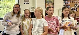 Head of School Jenn Lindsay with fifth graders at James River Day School