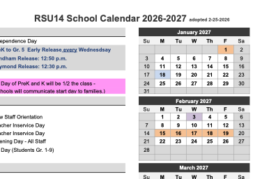 RSU14 School Calendar
