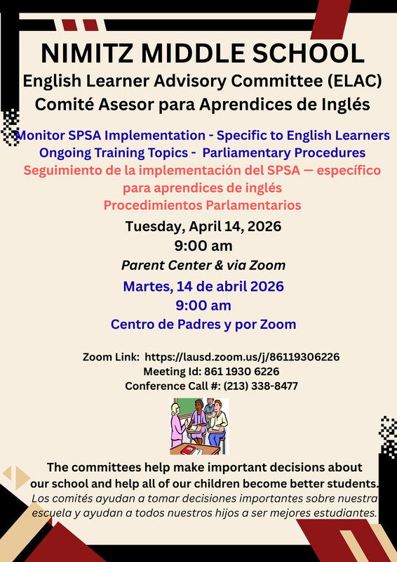 ELAC MEETING / Reunioin de Comité Asesor de Aprendices de Inglés (ELAC)