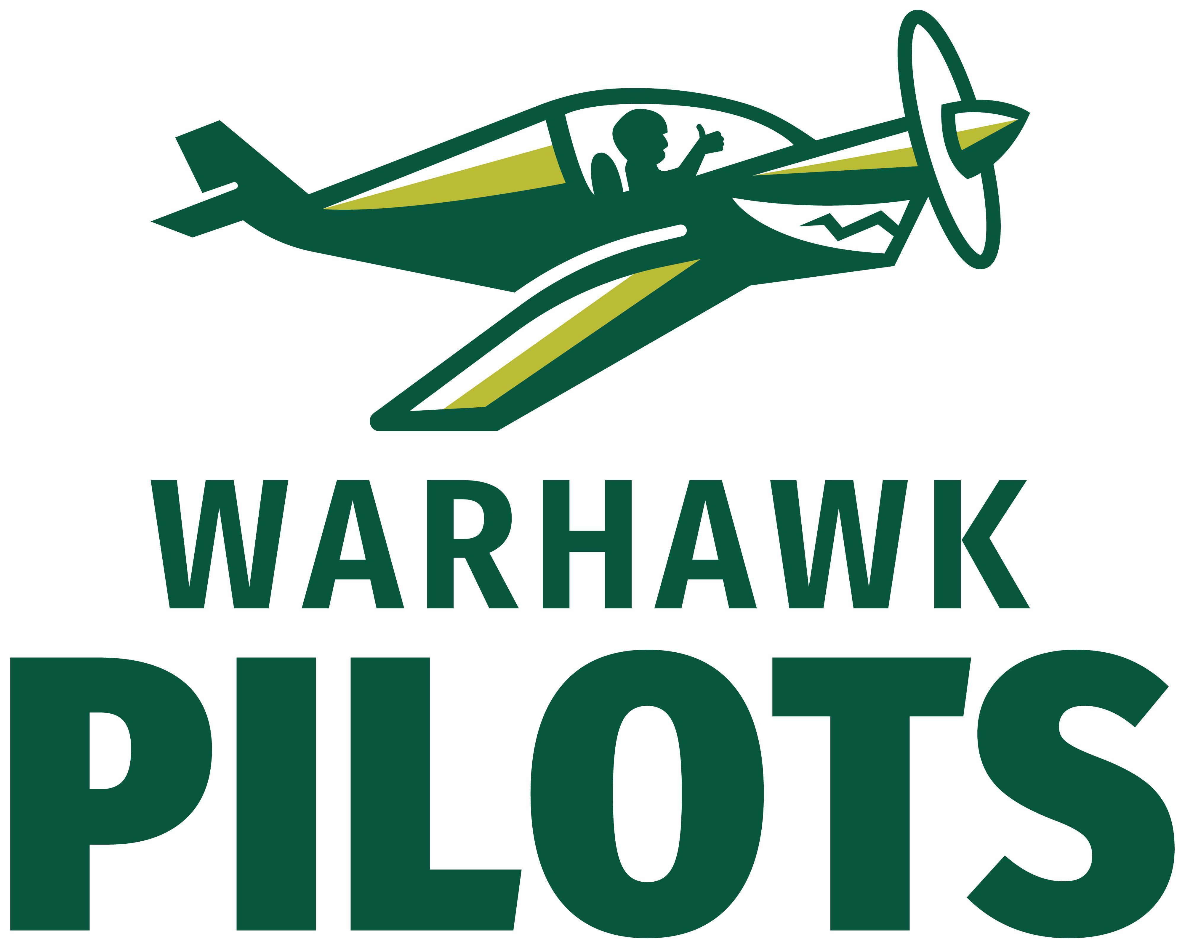 warhawk pilots plane and pilot logo and wordmark