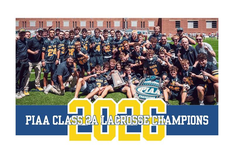 A collage celebrating PIAA 2026 Lacrosse Champions with a boys' team holding a trophy.