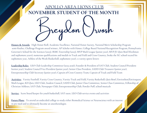 Lions Club Student of the Month