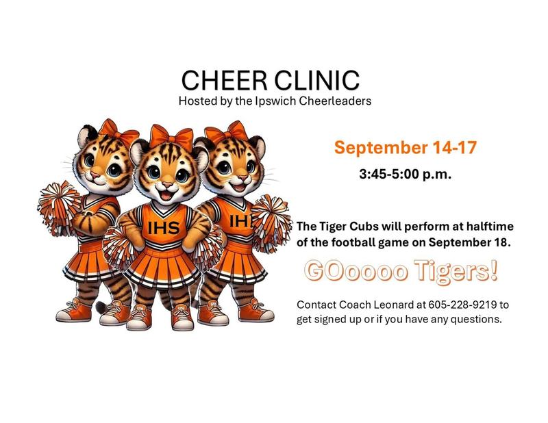 Cheerleading Clinic Sept 14-17 Performance at Sept. 18