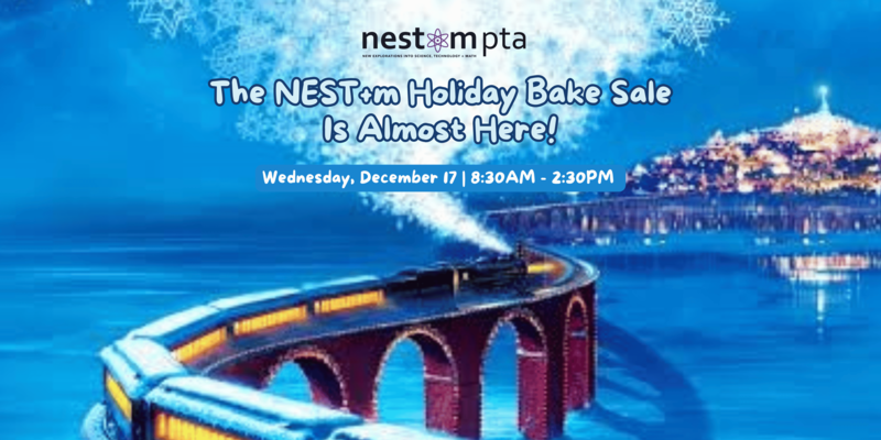 A scene from Polar Express is set behing information about the PTA Bake Sale on 12/17.