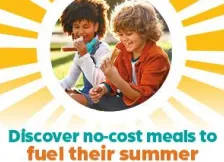 two smiling kids on bright background with text about discovering summer meals