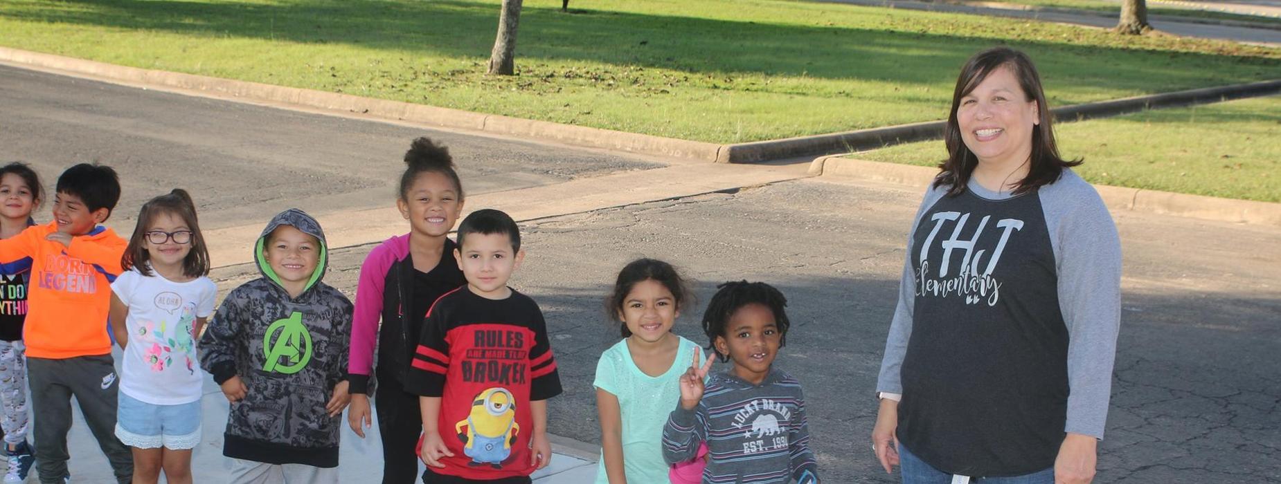 Practicing bus safety at TH Johnson Elementary