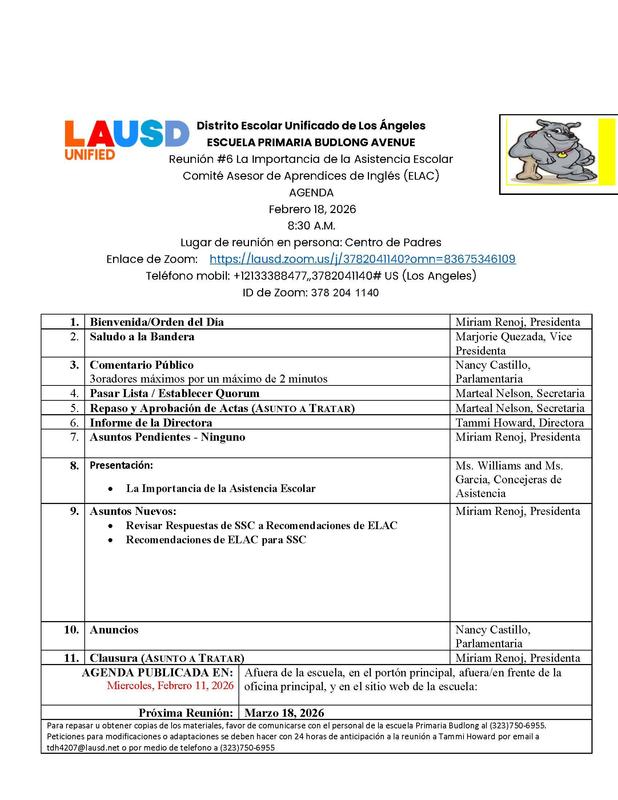 ELAC AGENDA #6 Spanish