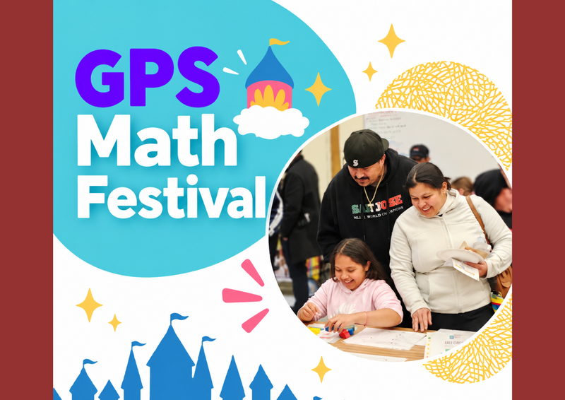 GPS Math Festival with two parents and a child checking out math games at a table