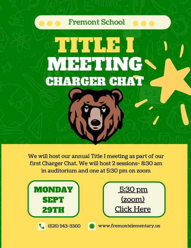 Charger Chat with Principal (Annual Title I Meeting)-Monday Sept 29 Featured Photo