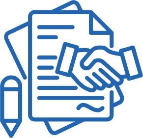 Icon of hands shaking in front of a contract