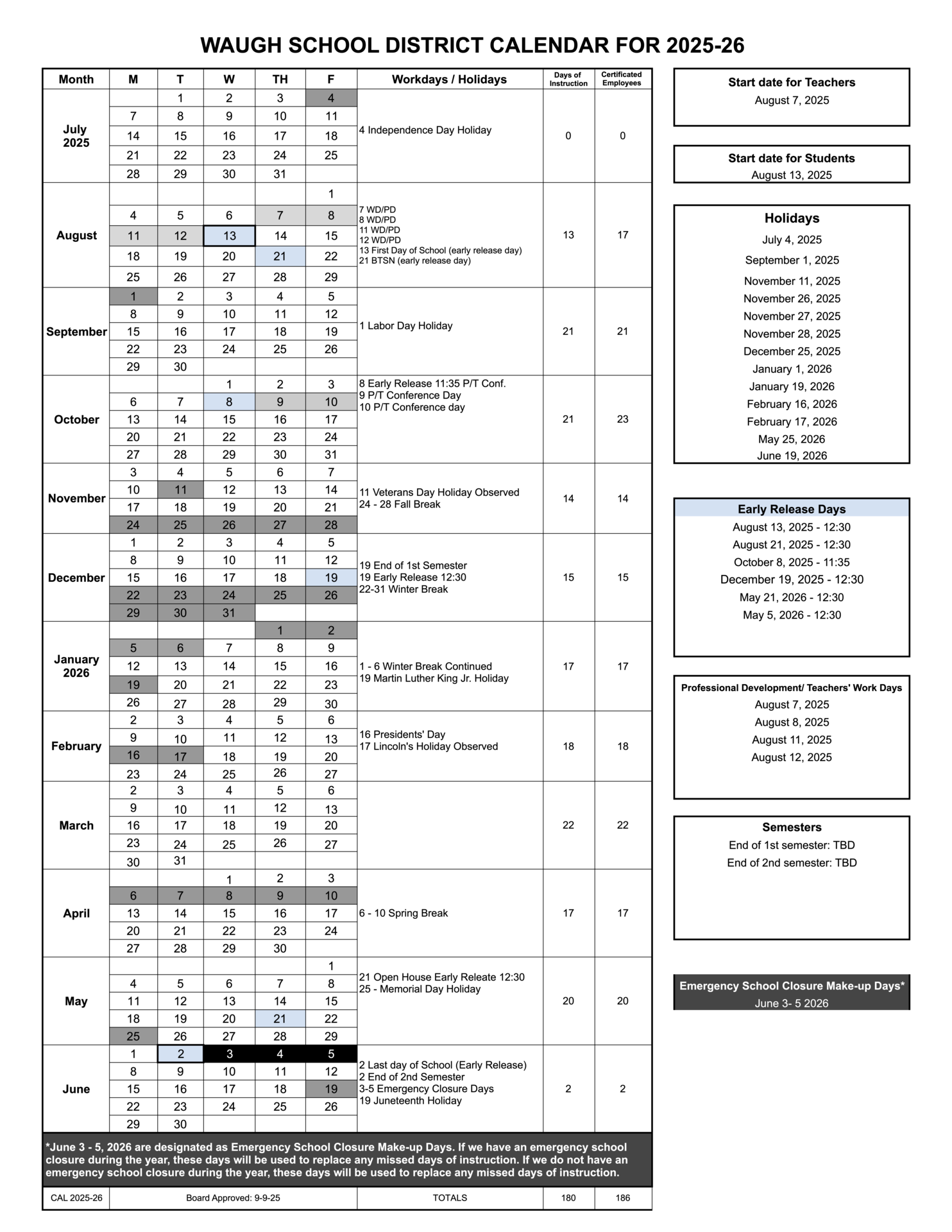 WSD Calendar