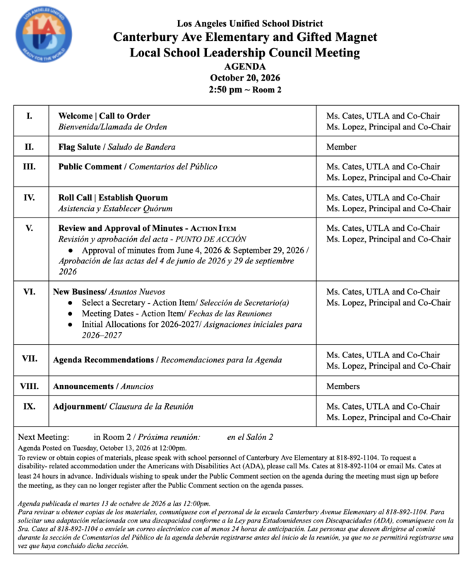 Local School Leadership Council Meeting (LSLC)