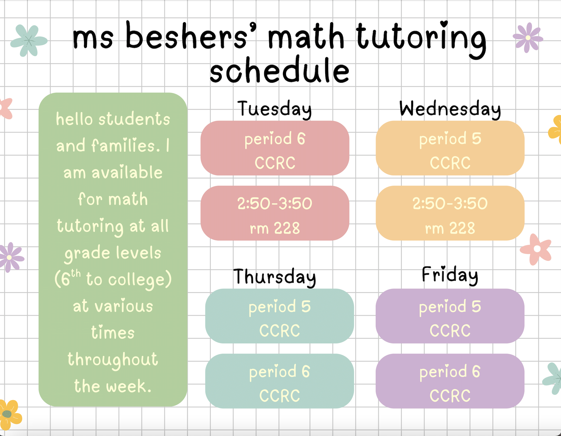 Tutoring Schedule – Tutoring Schedule – Queens School of Inquiry