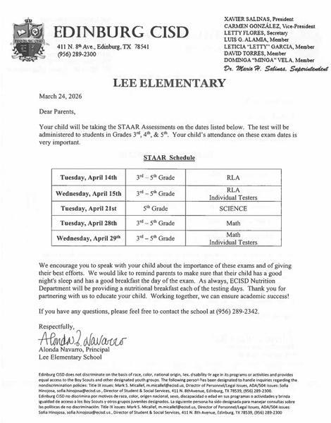 April STAAR Letter 2026