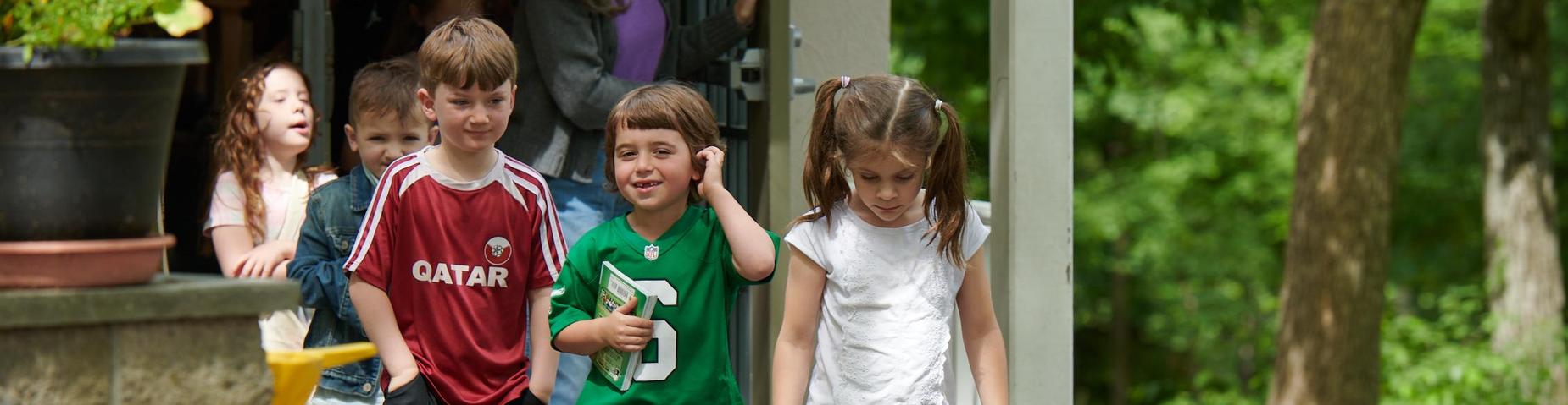 Kindergarten walking to library