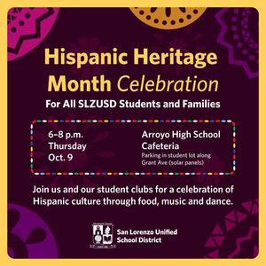 A flyer promoting Hispanic Heritage Month event on Oct. 9