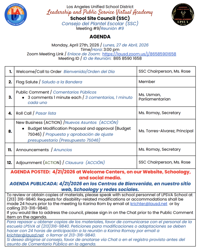 school site council agenda