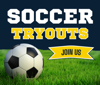 Soccer tryouts join us with soccer ball graphic