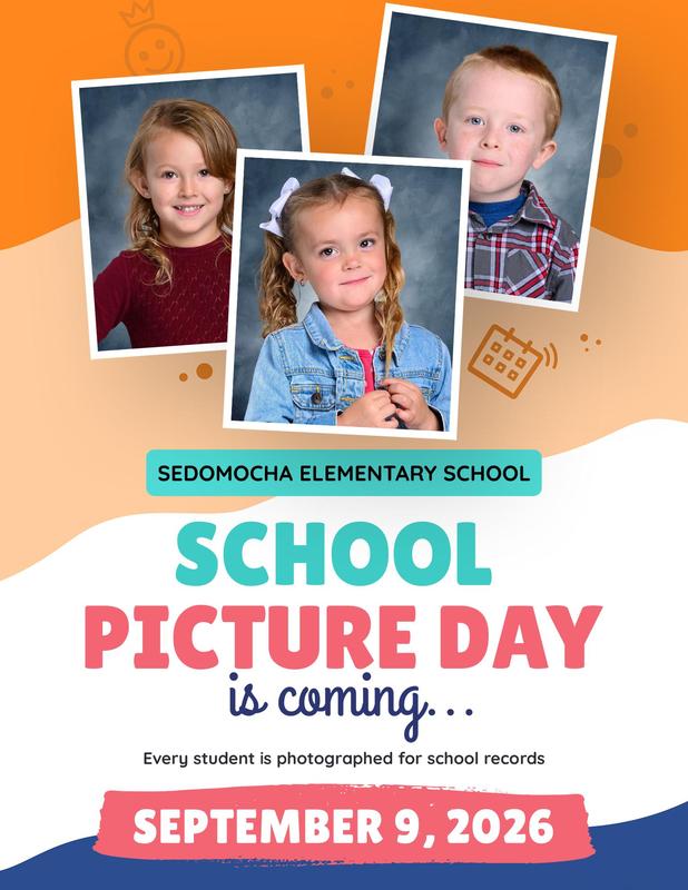 Three school portraits of students with colorful background and event details.