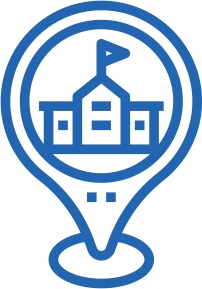 Icon of a location symbol and a school