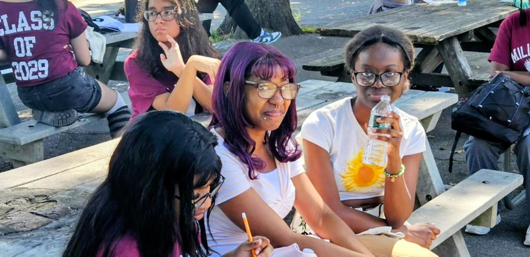 Students pose for community building trip.