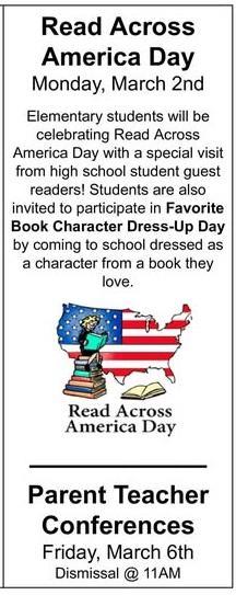Read Across America Day March 2nd.