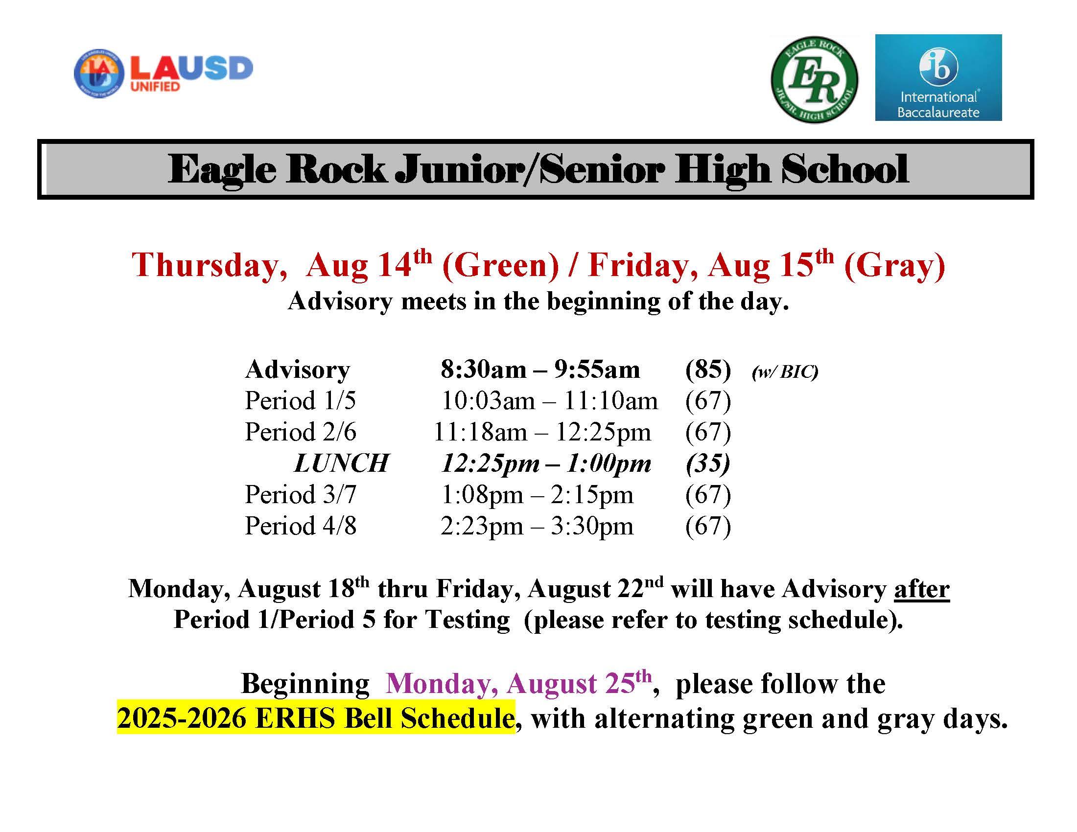 First week schedule