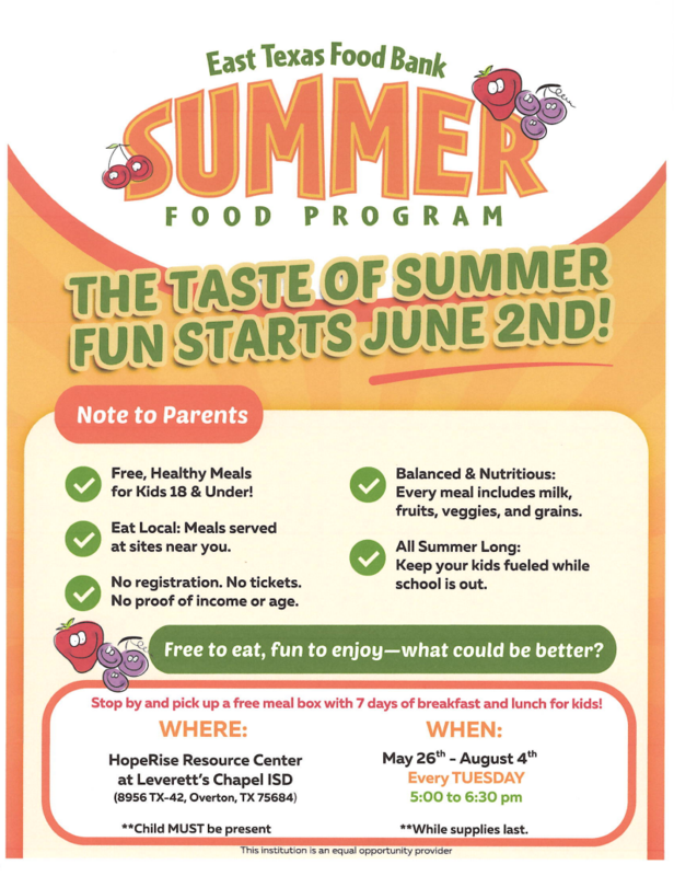 Flyer for summer food program.