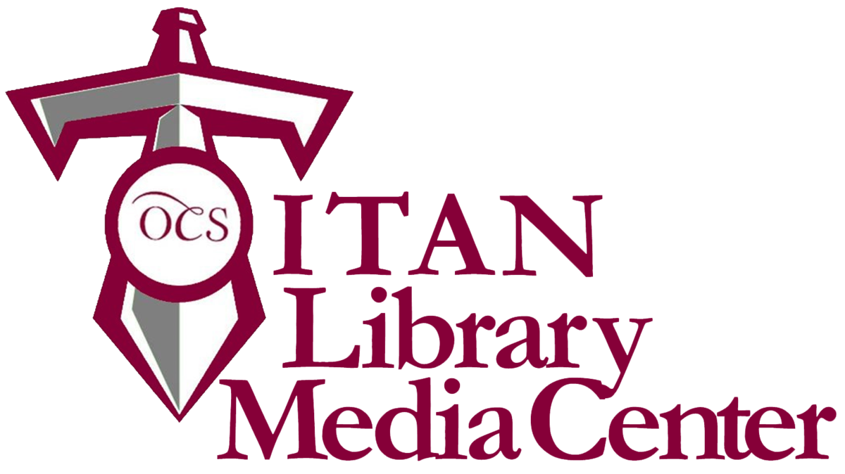 Logo of Titan Library Media Center featuring a sword and shield design.