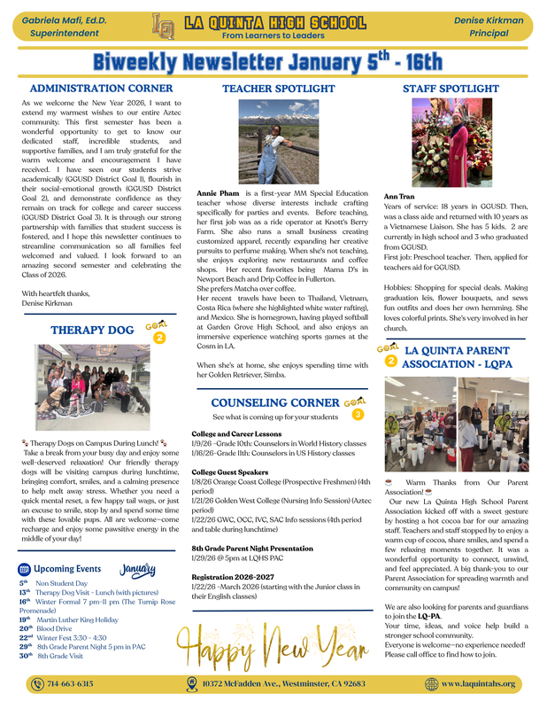 Newsletter January 5th-16th Featured Photo