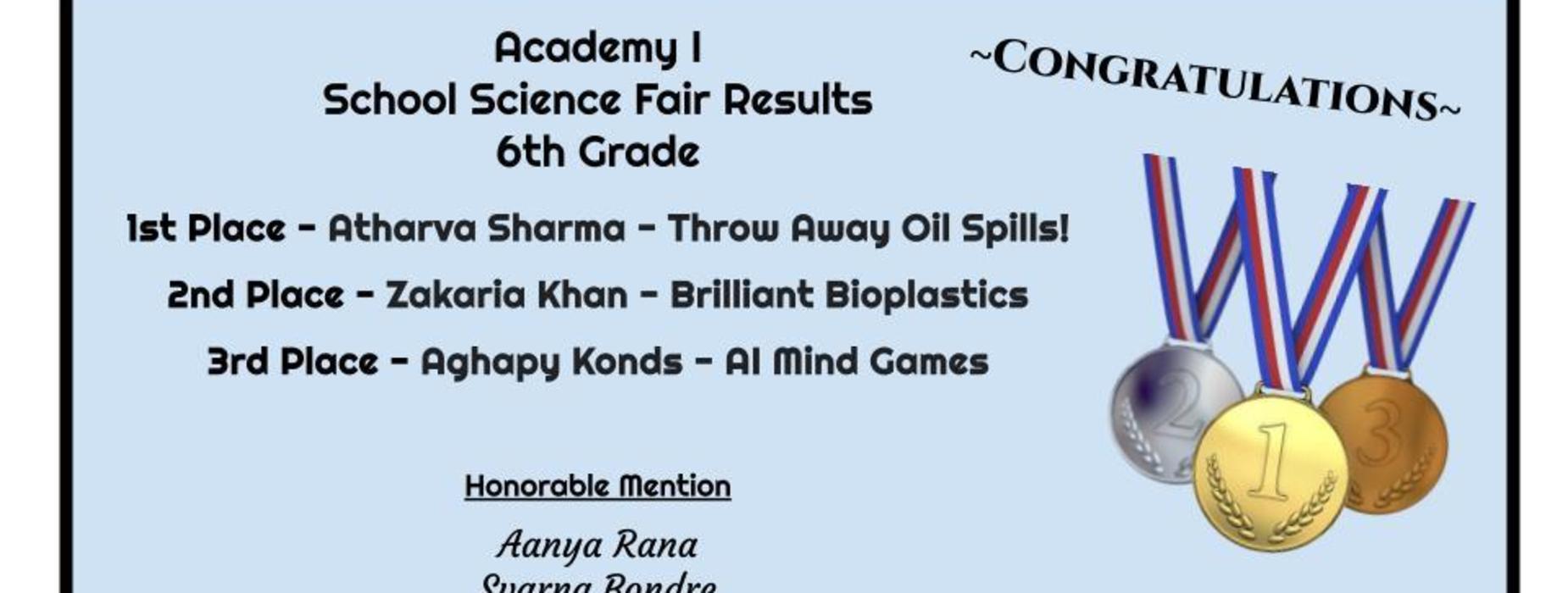 6th gr. science fair winners