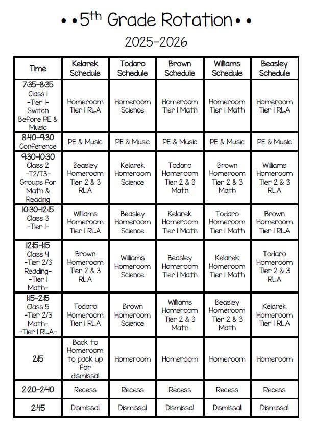 5th Grade Schedule