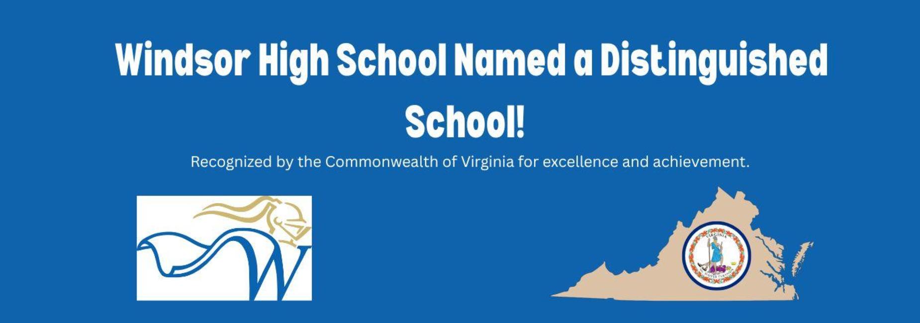 Windsor High School banner celebrating its recognition as a Distinguished School.