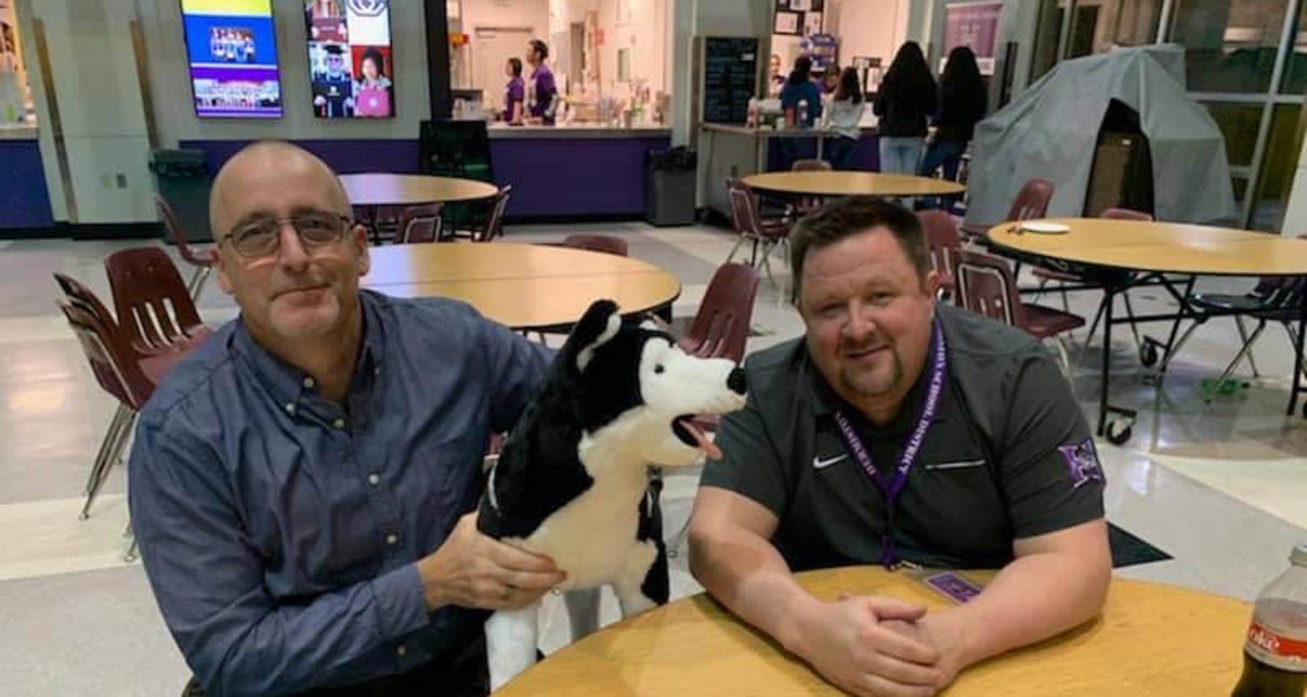 Mr. Spoo and Mr. Usher with Husky Dog