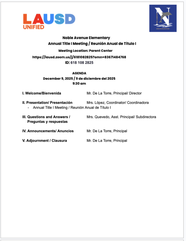 Annual Title I Meeting/ Reunión Anual de Título I Featured Photo
