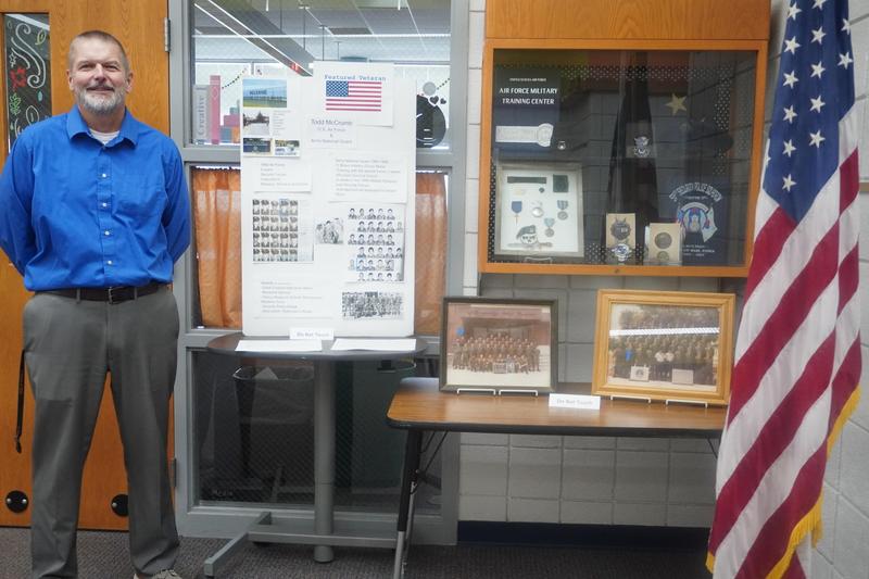 High School social studies teacher Todd McCrumb is the featured veteran at Page Elementary.