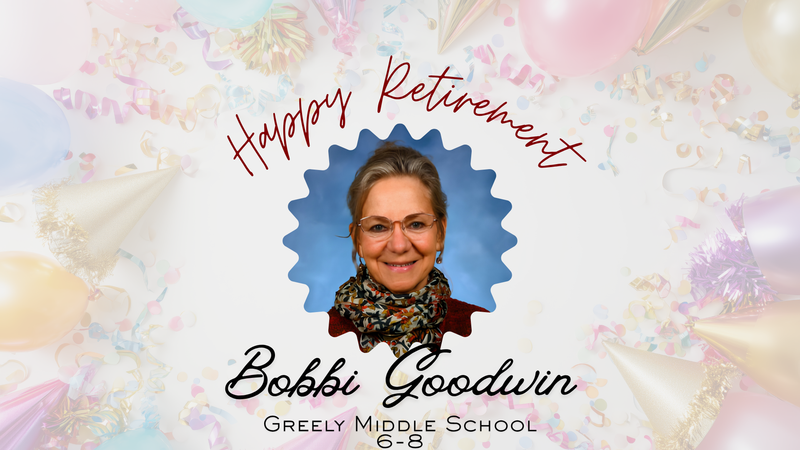 Retirement celebration for Bobbi Goodwin with festive decorations and confetti.