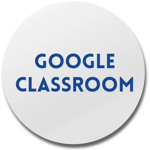 Round badge displaying 'GOOGLE CLASSROOM' in large blue text.