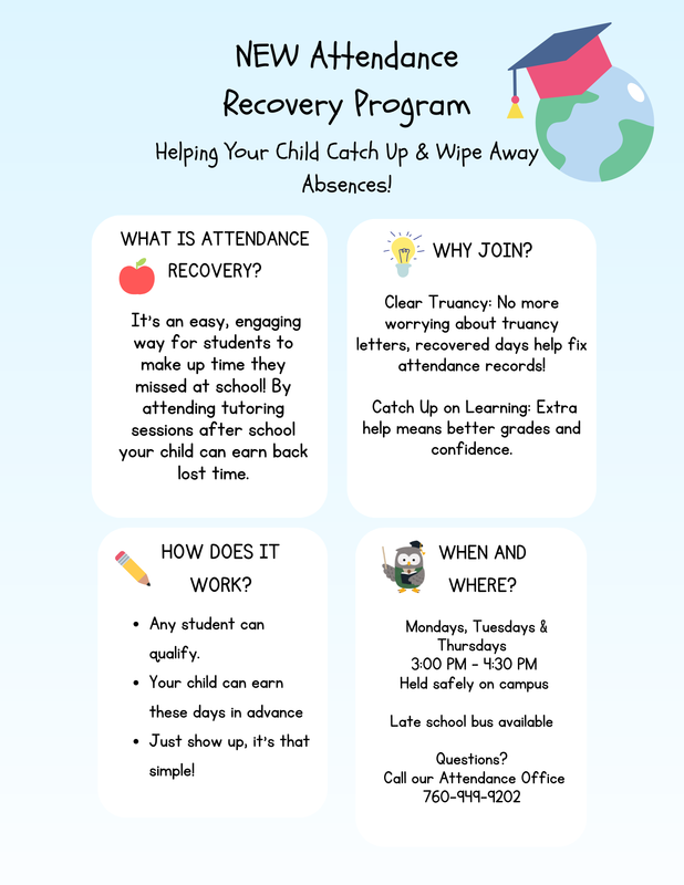 Attendance recovery after school Monday, Tuesday, and Thursday