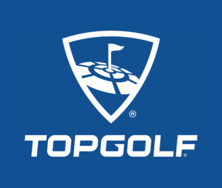 White Topgolf logo on a blue background