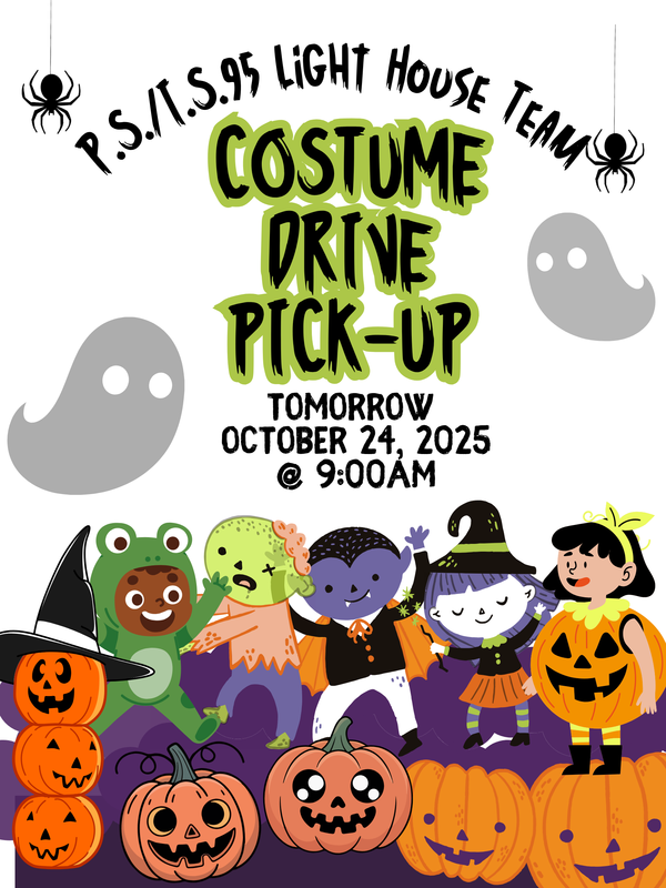 This is a picture of a Costume Pick-Up Drive Tomorrow, October 24th, 2025