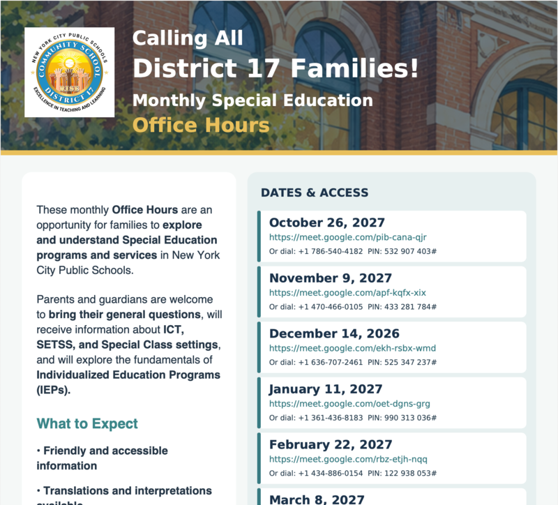 D17 Special Education Office Hours Featured Photo