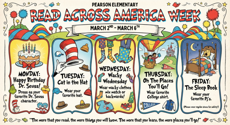 Pearson Elementary is celebrating Read Across America Week! ✨📚