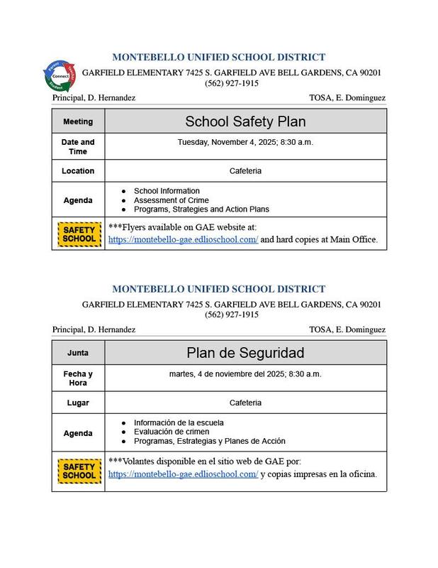 School Safety Plan Meeting Flyer