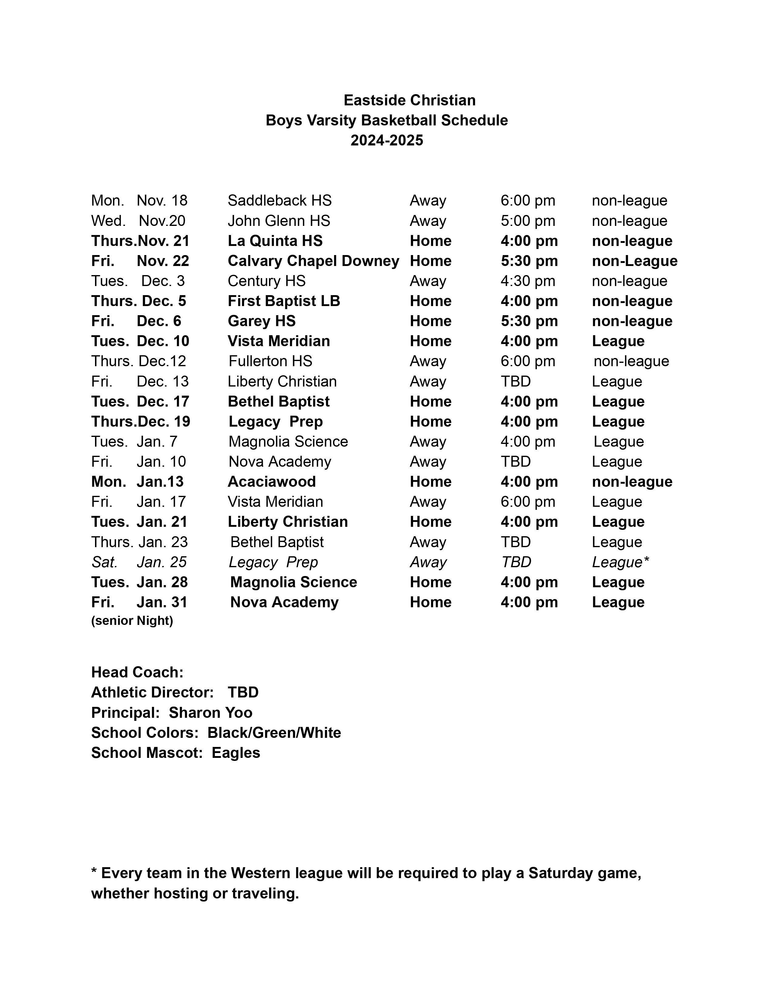 Calendar Athletic Calendar Eastside Christian Schools