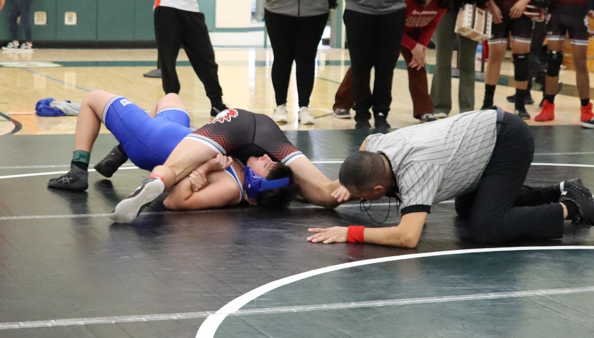 wrestlers in action at the Hawks invitational