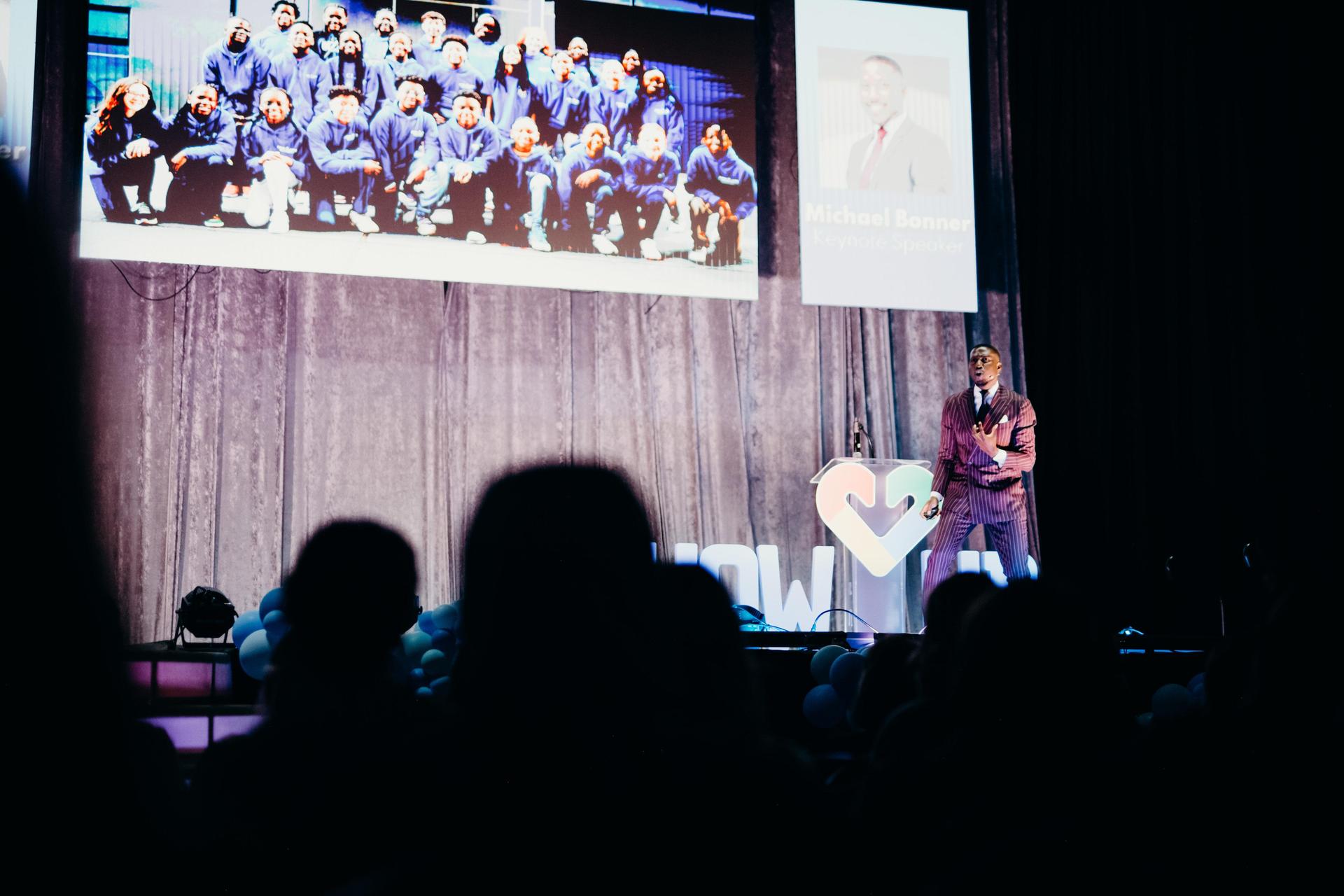 Michael Bonner speaking on stage